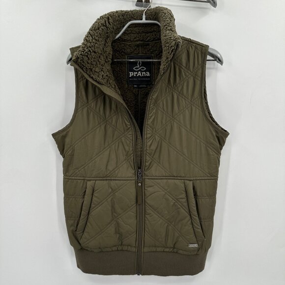 Prana Women's Olive Green Encinitas Quilted Vest size S Sherpa Fleece Lining - Picture 1 of 9